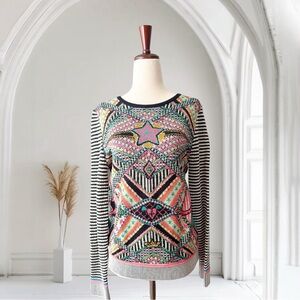 Aldo Martins Anthropologie Geometric Stripe Star Print Wool Blend Sweater